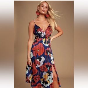Lulus All About Love Royal Blue Floral Print Midi Dress